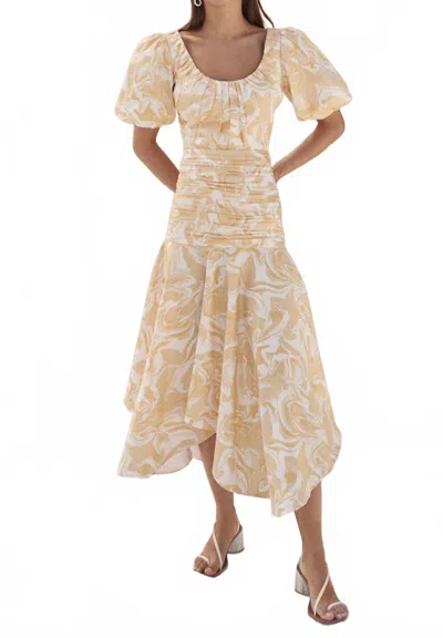 Aiifos Carrie Puff Sleeve Crop Top In Yellow Multi