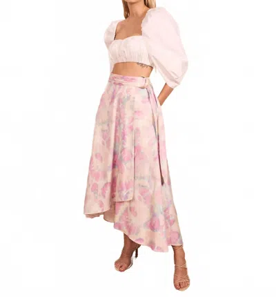 Aiifos Dolores Midi Wrap Skirt In Watercolor In Pink