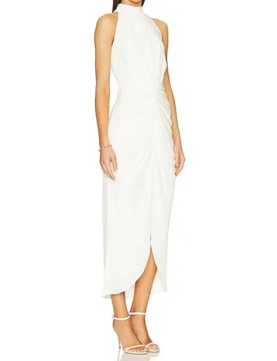 Aiifos Eloise Halter Midi Dress In Ivory Velvet In White