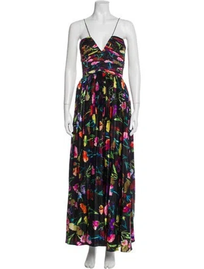 Pre-owned Aiifos Floral Print Long Dress In Black