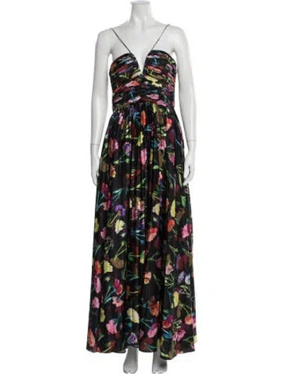 Pre-owned Aiifos Floral Print Long Dress In Black