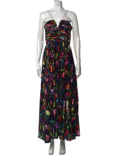 Pre-owned Aiifos Floral Print Long Dress In Black