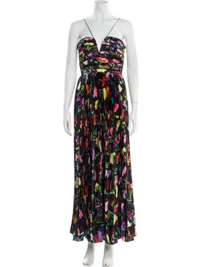 Pre-owned Aiifos Floral Print Long Dress In Black