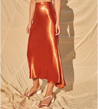 Aiifos Linda Slip Skirt In Metallic Copper In Orange