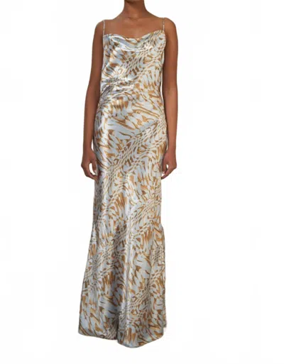 Aiifos Maya Metallic Satin Slip Gown In Icy Blue In Multi