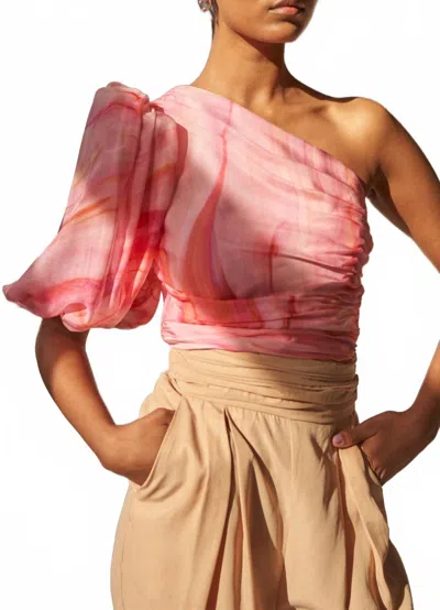 Aiifos Megan One Shoulder Top In Sunset Breeze Pink In Multi