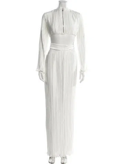 Pre-owned Aiifos Mock Neck Long Dress In White