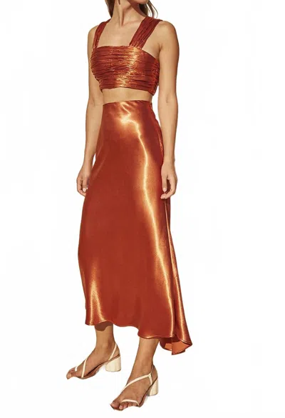 Aiifos Nicole Metallic Satin Crop Top In Copper In Gold