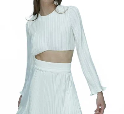 Aiifos Penelope Long Sleeve Crop Top In White In Green