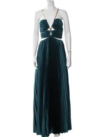 Pre-owned Aiifos Plunge Neckline Long Dress W/ Tags In Blue