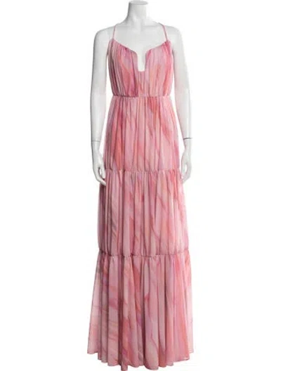 Pre-owned Aiifos Printed Long Dress W/ Tags In Pink