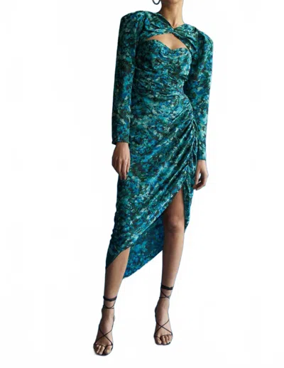 Aiifos Samantha Silk Skirt In Splatter Print Teal In Blue