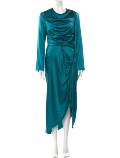 Pre-owned Aiifos Satin Long Dress In Green