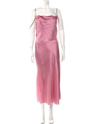 Pre-owned Aiifos Satin Long Dress In Pink