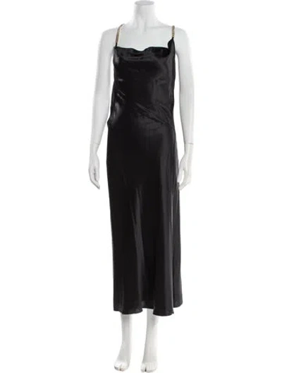 Pre-owned Aiifos Silk Long Dress In Black