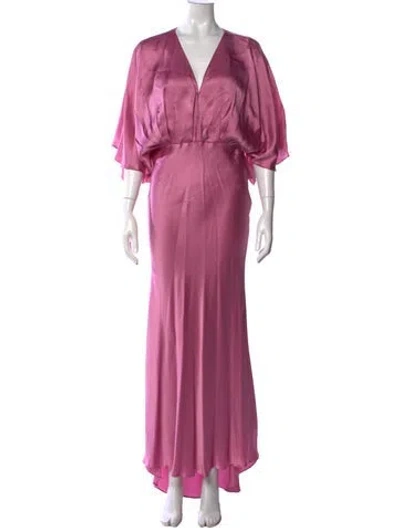Pre-owned Aiifos Silk Long Dress In Pink