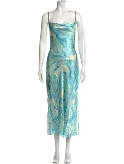 Pre-owned Aiifos Silk Midi Length Dress In Blue