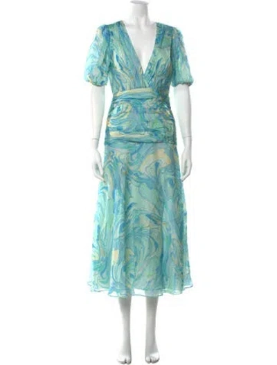 Pre-owned Aiifos Silk Midi Length Dress In Blue