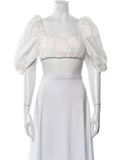 Pre-owned Aiifos Square Neckline Short Sleeve Crop Top In White