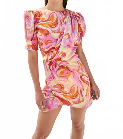 Aiifos Stephanie Silk Satin Mini Dress In Pink Marble