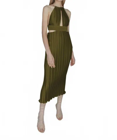 Aiifos Valerie Halter Neck Pleated Dress In Army Green