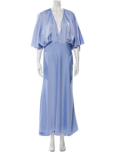 Pre-owned Aiifos V-neck Long Dress In Blue