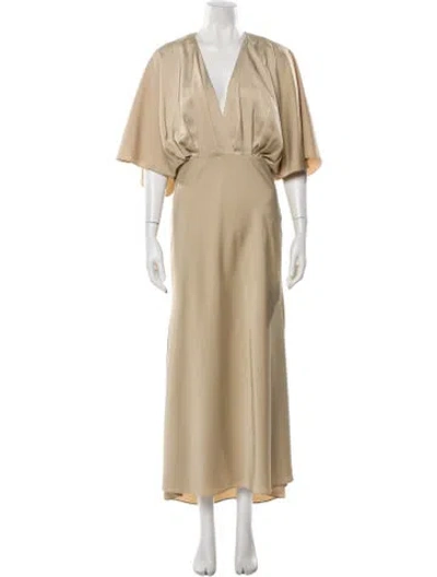 Pre-owned Aiifos V-neck Long Dress In Neutral