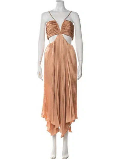Pre-owned Aiifos V-neck Long Dress In Neutral