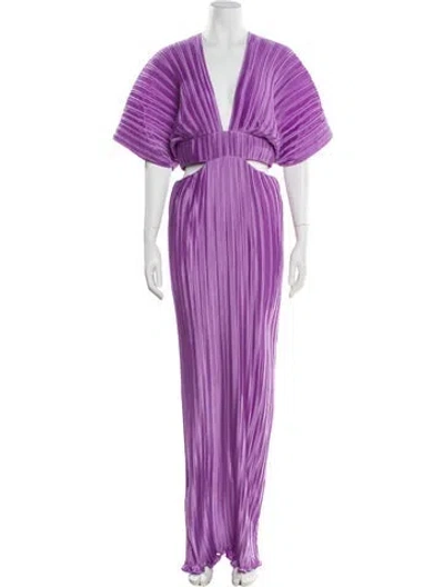 Pre-owned Aiifos V-neck Long Dress In Purple