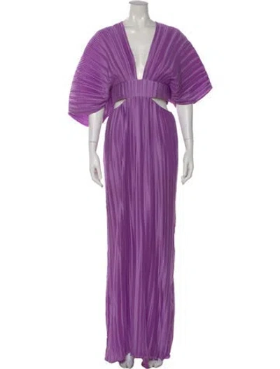 Pre-owned Aiifos V-neck Long Dress In Purple
