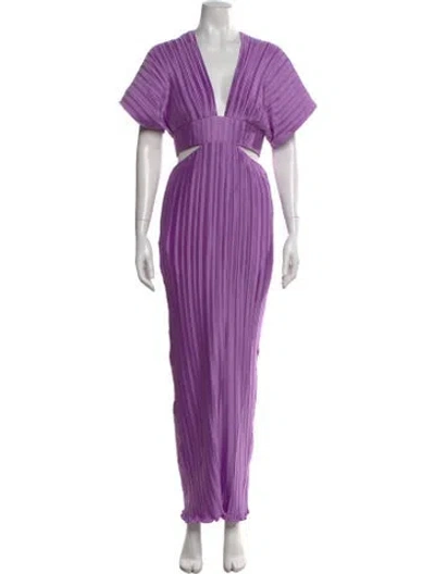 Pre-owned Aiifos V-neck Long Dress In Purple