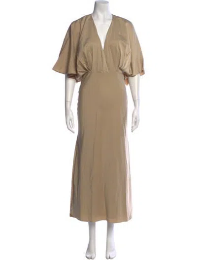 Pre-owned Aiifos V-neck Long Dress W/ Tags In Neutrals