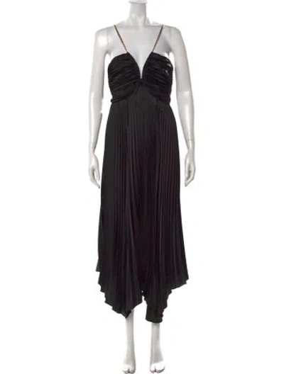 Pre-owned Aiifos V-neck Midi Length Dress In Black