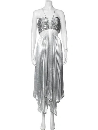 Pre-owned Aiifos V-neck Midi Length Dress In Silver