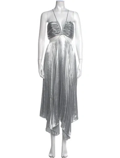 Pre-owned Aiifos V-neck Midi Length Dress W/ Tags In Silver