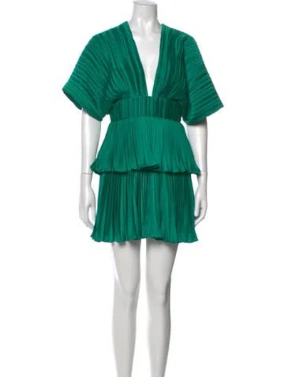 Pre-owned Aiifos V-neck Mini Dress In Green