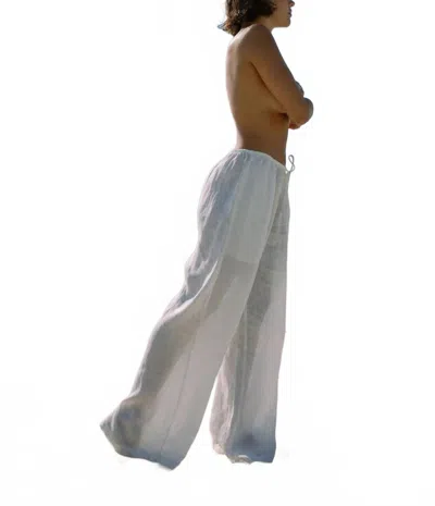 Aila Blue Tyla Linen Thin Drawstring Pant In Crisp White In Silver