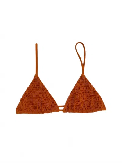 Aila Blue Women's Cinco Smocked Triangle Top In Terracotta In Orange