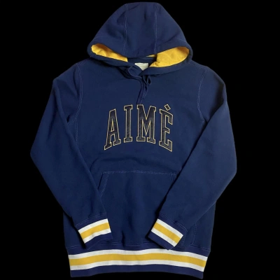 Pre-owned Aimé Leon Dore 20oz Terry Collegiate Hoodie In Navy/yellow/white