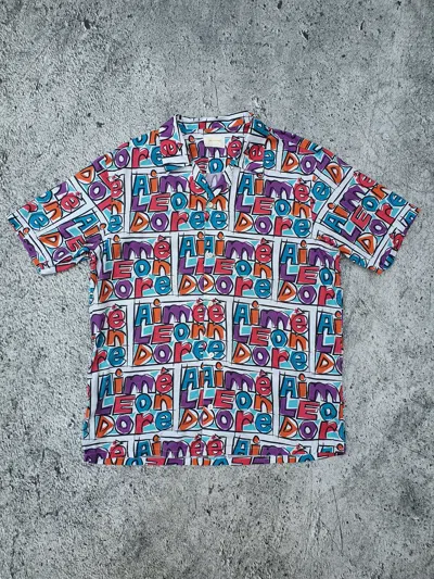 Pre-owned Aimé Leon Dore Ald Crayon Logo Hawaiian Camp Collar Bowling Button Shirt In Multicolor