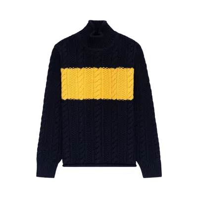 Pre-owned Aimé Leon Dore Aran Cable Mockneck Sweater 'navy Blazer' | Blue | Men's Size Xs
