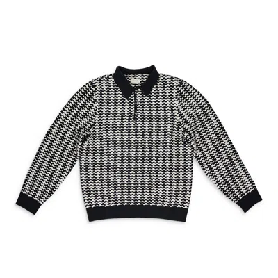 Aimé Leon Dore Black Long-sleeve Houndstooth Polo Shirt In Multi