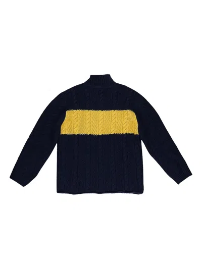 Aimé Leon Dore Navy Aran Cable Mockneck Sweater In Blue