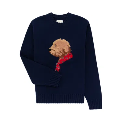 Pre-owned Aimé Leon Dore Collegiate Buddy Knit Sweater 'indigo' In Blue