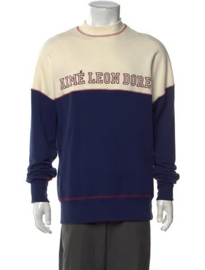 Pre-owned Aimé Leon Dore Colorblock Pattern Crew Neck Sweatshirt In Blue