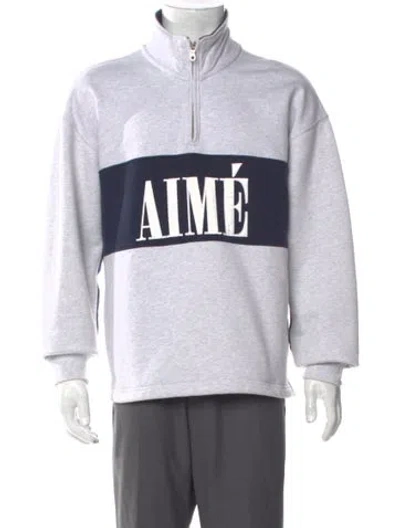Pre-owned Aimé Leon Dore Colorblock Pattern Mock Neck Sweatshirt In Gray