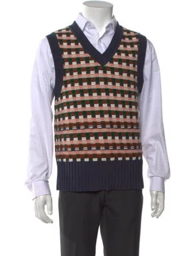 Pre-owned Aimé Leon Dore Colorblock Pattern V-neck Sweater Vest In Blue