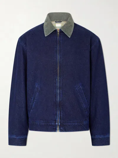Aimé Leon Dore Corduroy-trimmed Denim Jacket In Blue