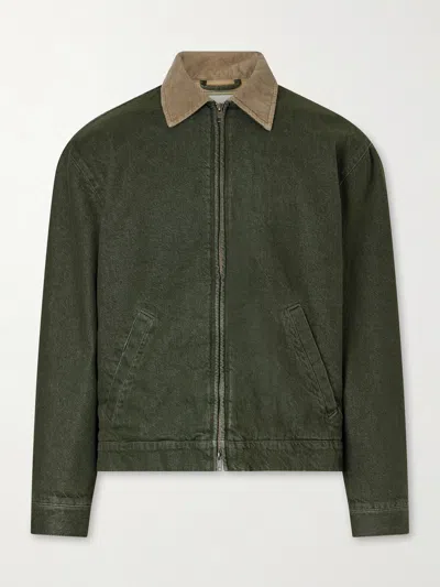 Aimé Leon Dore Corduroy-trimmed Denim Jacket In Green