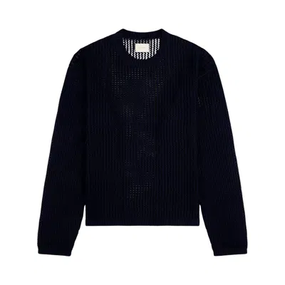 Pre-owned Aimé Leon Dore Cotton Eyelet Crewneck Sweater 'navy' | Blue | Men's Size Xs